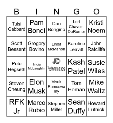 Trump Admin Bingo Card