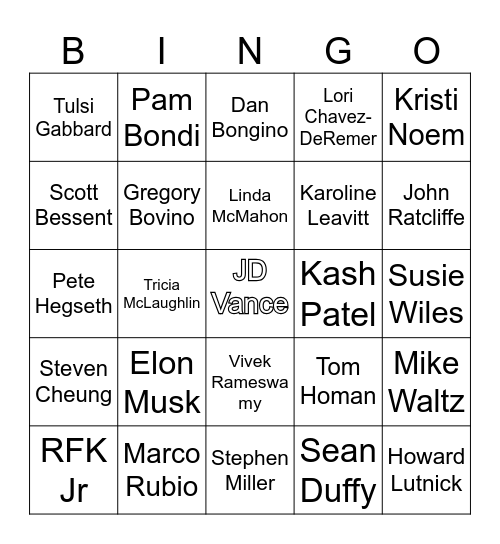 Trump Admin Bingo Card