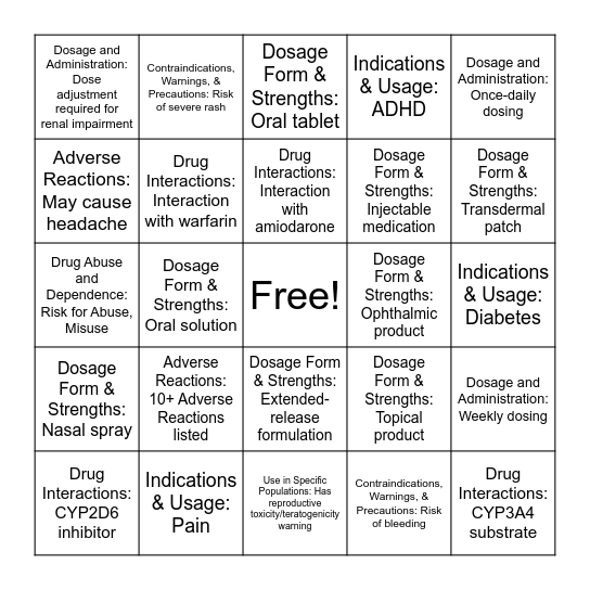 BINGO Rx Bingo Card