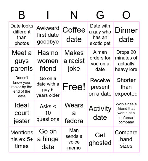 2025 Dating Bingo Card