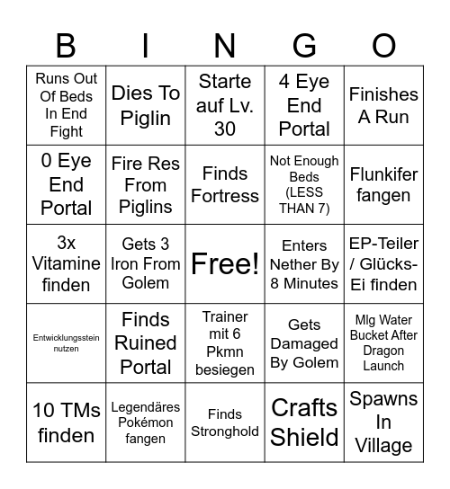 SPEEDRUN BINGO Card