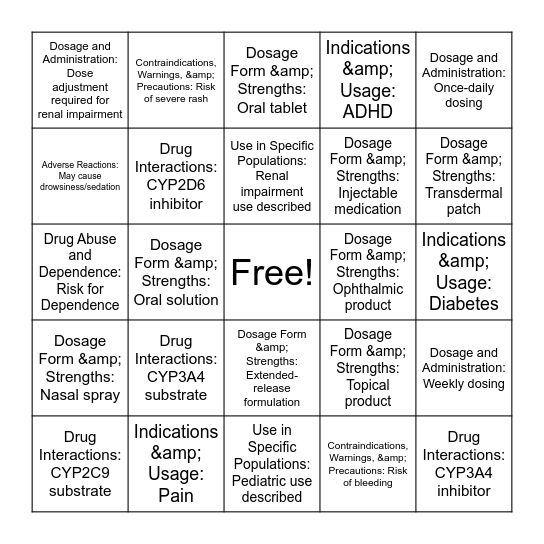 BINGO Rx Bingo Card