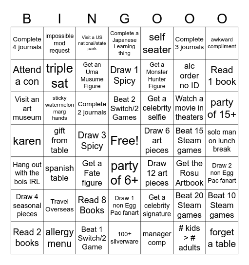 7X7 Bingo Card