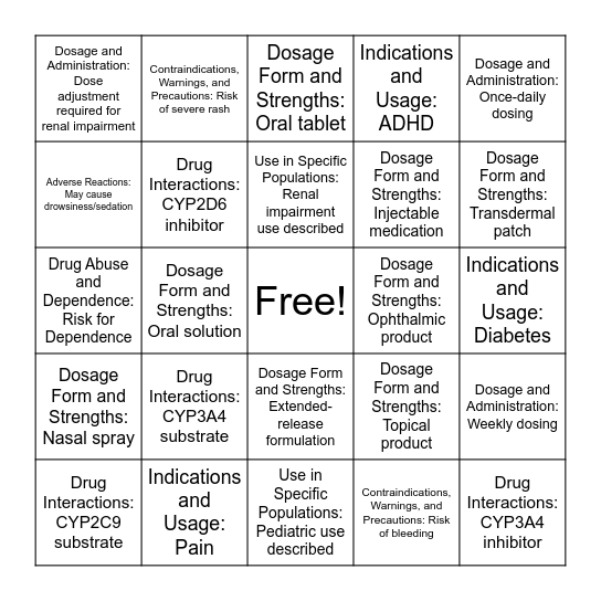 BINGO Rx Bingo Card