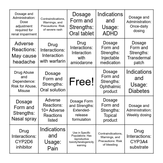 BINGO Rx Bingo Card