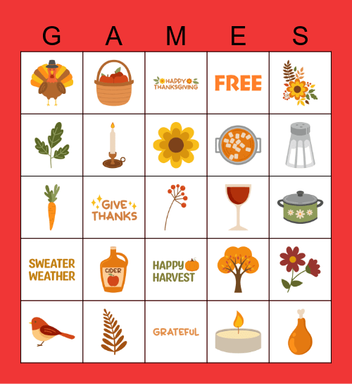 THANKSGIVING Bingo Card