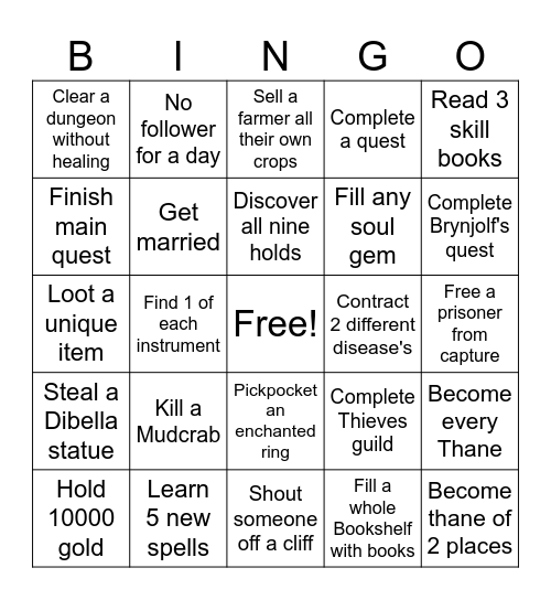 Skyrim Bingo Card