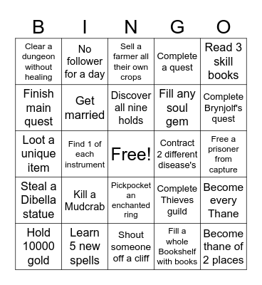 Skyrim Bingo Card