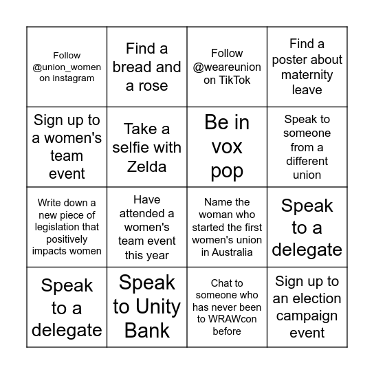 Union Bingo Card
