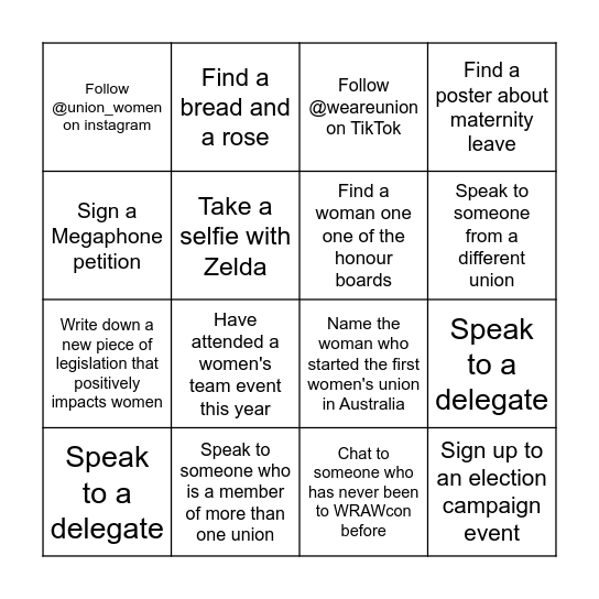 Union Bingo Card