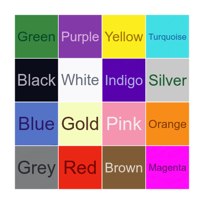 Colors Bingo Card