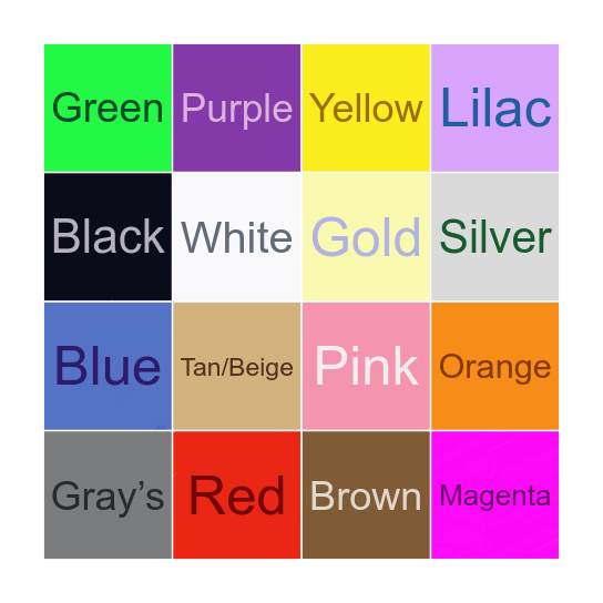 Colors Bingo Card