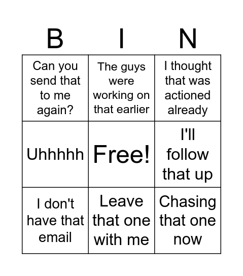 Things Ged Will Say Bingo Card