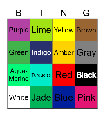 Colors Bingo Card