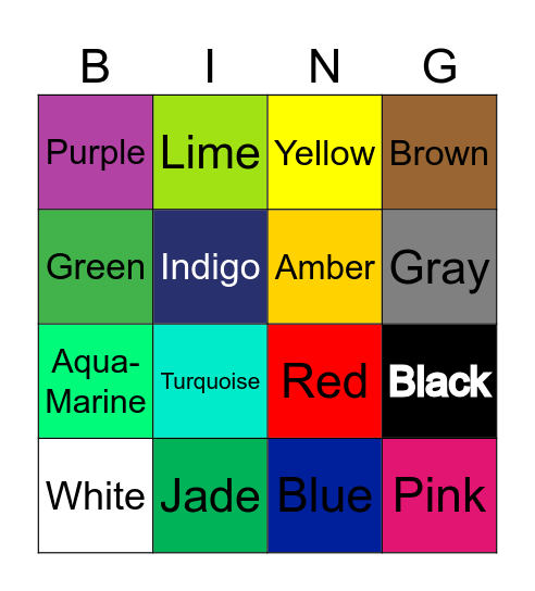 Colors Bingo Card