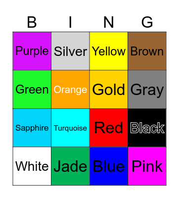 Colors Bingo Card