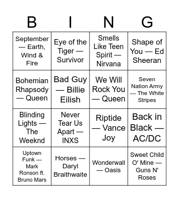 Musical Bingo Card