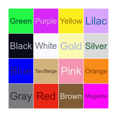 Colors Bingo Card