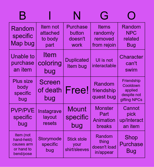Monsterverze Update Bingo Card