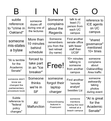 All Senate Retreat Bingo Card