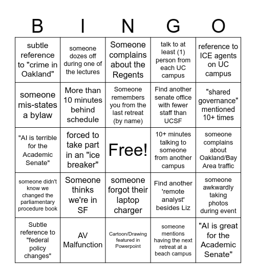 All Senate Retreat Bingo Card
