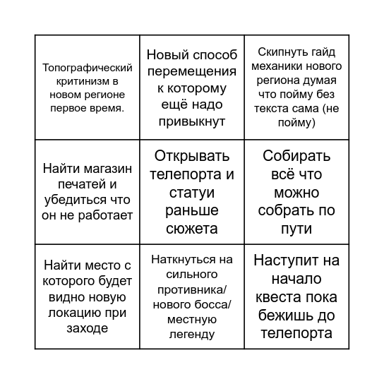 бинго нового региона в геншине Bingo Card