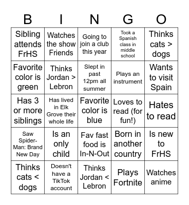 Primer día Bingo Card
