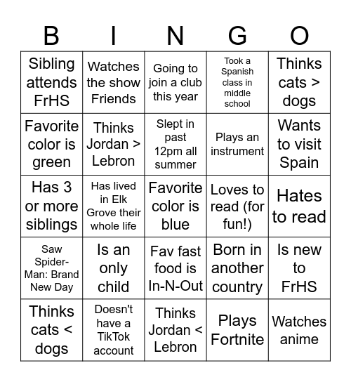 Primer día Bingo Card