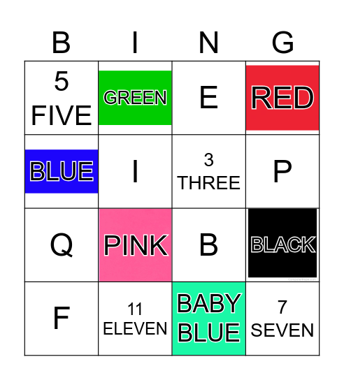 COLOURS AND NUMBERS Bingo Card