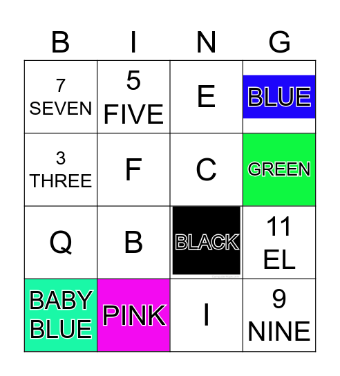 COLOURS AND NUMBERS Bingo Card