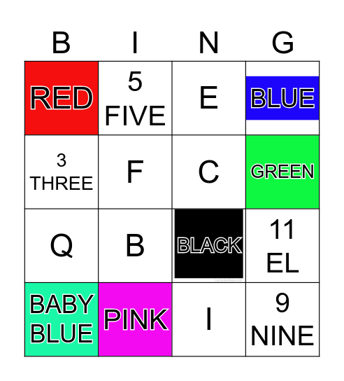 COLOURS AND NUMBERS Bingo Card