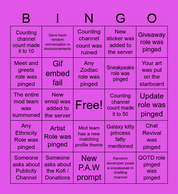 Monsterverze Server Bingo Card