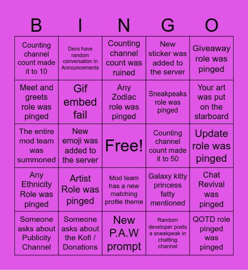 Monsterverze Server Bingo Card