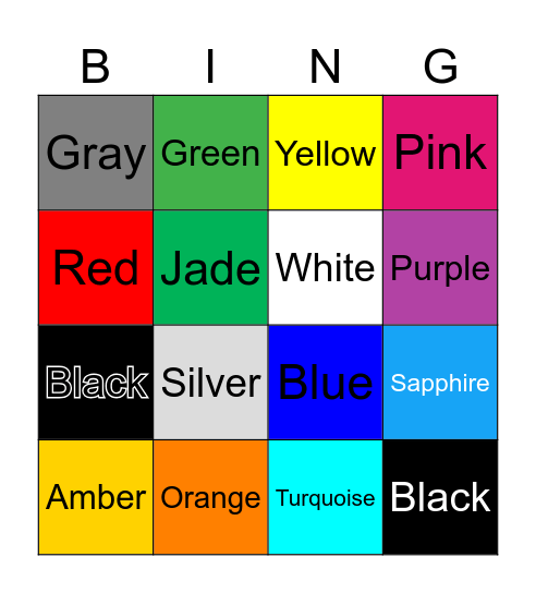 Colors Bingo Card