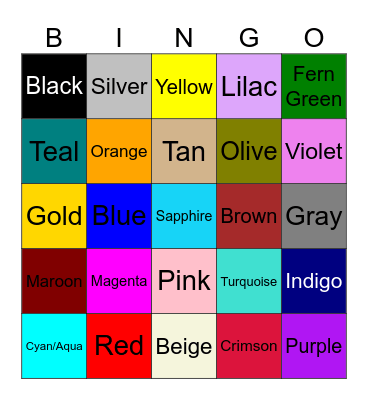 Colors Bingo Card
