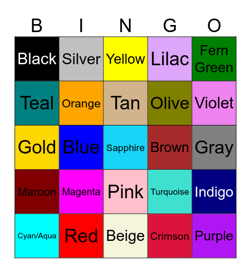 Colors Bingo Card