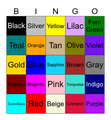 Colors Bingo Card