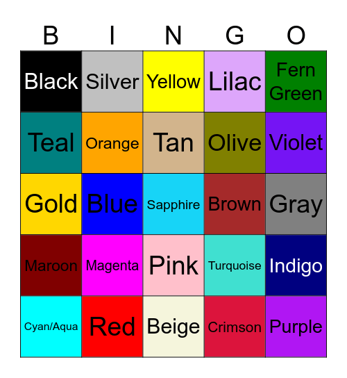 Colors Bingo Card