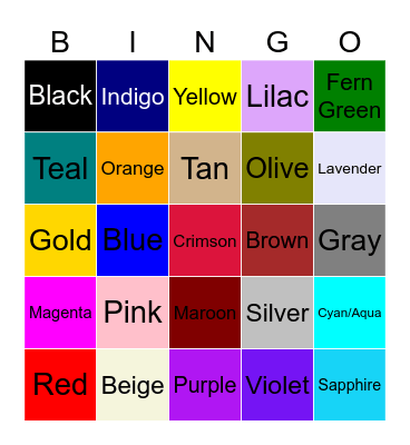 Colors Bingo Card