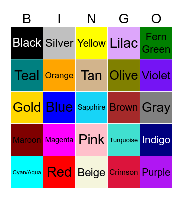Colors Bingo Card