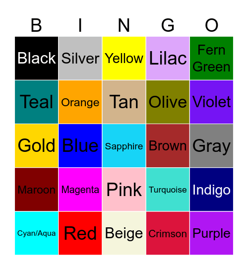 Colors Bingo Card