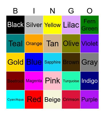 Colors Bingo Card