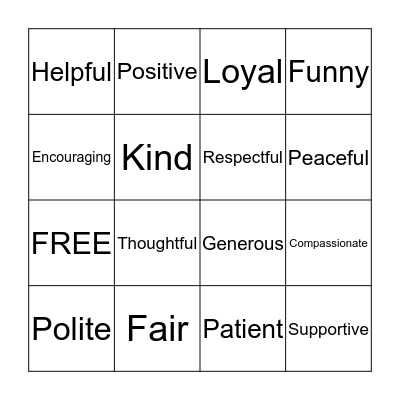 Friendship Bingo Card