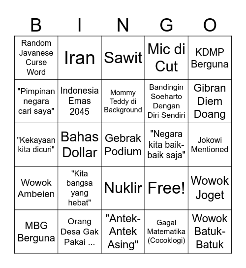 pidato 17an Bingo Card