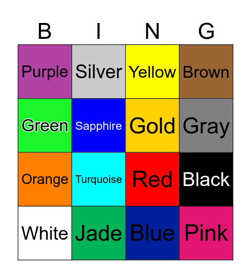 Colors Bingo Card