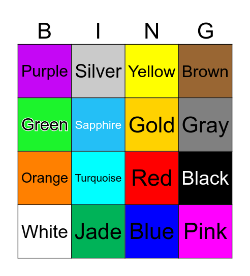 Colors Bingo Card