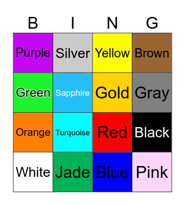 Colors Bingo Card