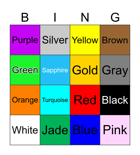 Colors Bingo Card
