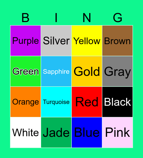 Colors Bingo Card