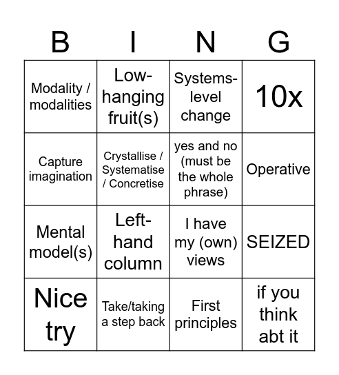 Strat Retreat Secret Bingo Card